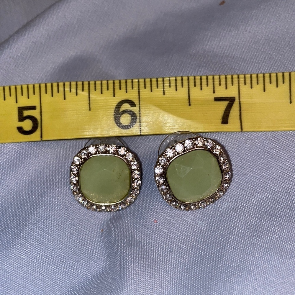 Green rhinestone stud earrings preppy sorority party class ootd